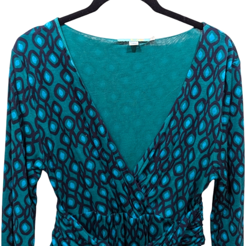 Boden Chelsea Faux Wrap Green Geometric Print Faux Wrap Dress (6L) - Picture 4 of 9